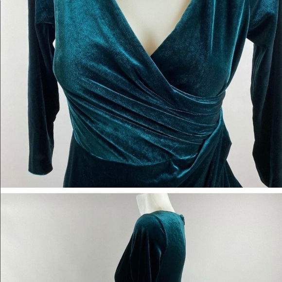 Betsey Johnson Hunter Green Velvet Faux Wrap Dress - Picture 2 of 3
